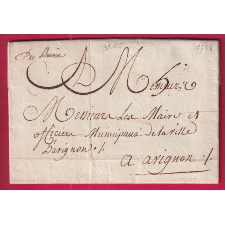 MARQUE MANUSCRIT BUIS LES BARONNIES DROME 1788 POUR AVIGNON LENAIN N°1 INDICE 14 LETTRE