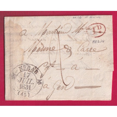 CAD TYPE 12 NERAC LOT ET GARONNE DECIME RURAL DE MEZIN POUR AGEN 1831 LETTRE