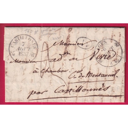 CURIOSITE 2 CAD TYPE 12 AGEN + CASTILLONES LOT ET GARONNE AU RECTO 1837 LETTRE