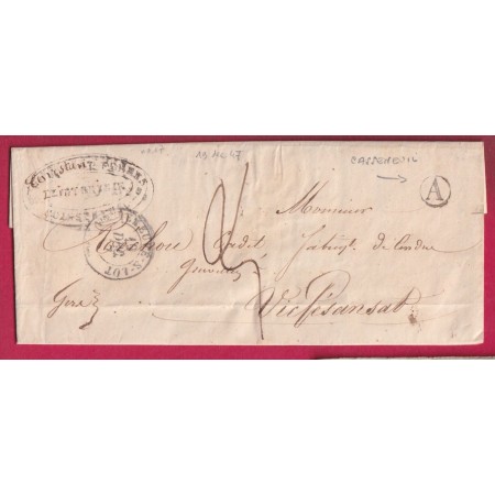CAD TYPE 15 VILLENEUVE SUR LOT ET GARONNE BOITE RURALE A CASSENEUIL POUR VIC FEZENSAC GERS 1847 LETTRE