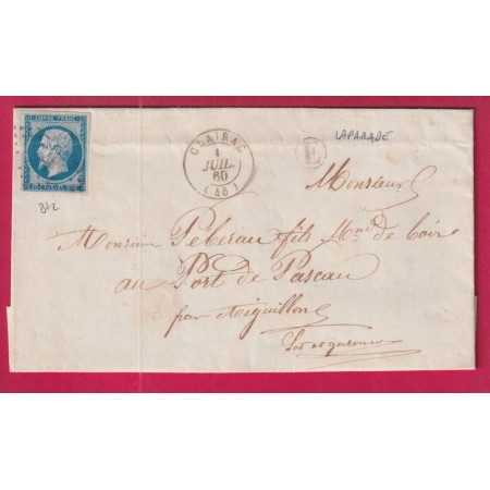 N°14 PC 872 CLAIRAC LOT ET GARONNE BOITE RURALE E LAPARADE POUR AIGUILLON LETTRE