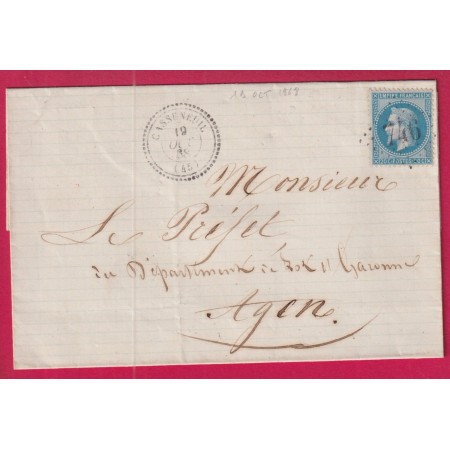 N°29 GC 746 CASSENEUIL LOT ET GARONNE CAD TYPE 22 POUR AGEN LETTRE