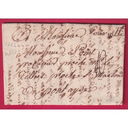 MARQUE MANUSCRIT COURVILLE EURE ET LOIR 1772 POUR PONTOISE LENAIN N°1 INDICE 15 LETTRE