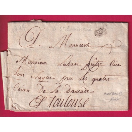 LETTRE DE MONTROUIS ST DOMINGUE HAITI 1777 MARQUE B DE BORDEAUX POUR TOULOUSE  LETTRE