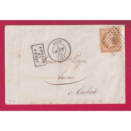 N°13B PC 168 AUCH GERS POUR AUBIET 1862 LETTRE