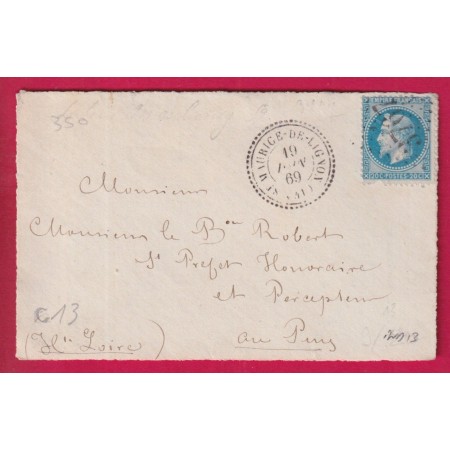 N°29 GC 3767 ST MAURICE DE LIGNON HAUTE LOIRE CAD TYPE 22 POUR LE PUY DEVANT DE LETTRE