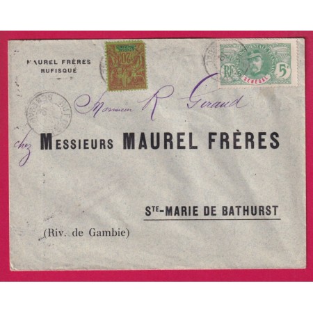 RUFISQUE SENEGAL POUR STE MARIE DE BATHURST 1912 GAMBIE GAMBIA LETTRE
