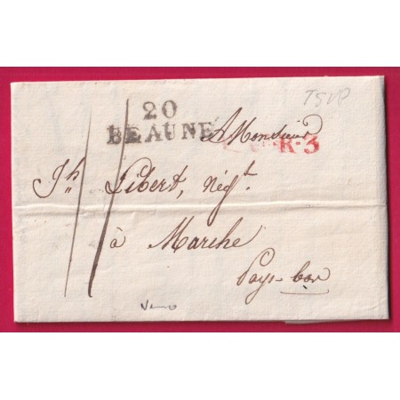 MARQUE DE BEAUNE COTE D'OR 1825 GRIFFE LFR3 POUR MARCHE PAYS BAS HOLLANDE LETTRE
