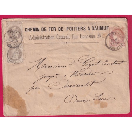 N°27 PAIRE + 51 CAD TYPE 16 POITIERS VIENNE CHMEIN DE FER POITIERS A SAUMUR POUR AIRVAULT DEUX SEVRES LETTRE