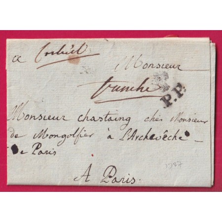 MARQUE CORBEIL MANUSCRIT + PP FLEUR DE LYS SEINE ET OISE 1787 POUR PARIS LETTRE
