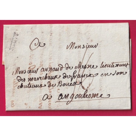 MARQUE NEUVY NIEVRE TRES BEAU CAHET DE CIRE AU DOS POUR ANGOULEME 1785 LETTRE