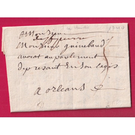 MARQUE MANUSCRIT ST PIERRE LE MOUTIER NIEVRE TEXTE LA VEURDRE ALLIER 1740 POUR ORLEANS LOIRET LETTRE