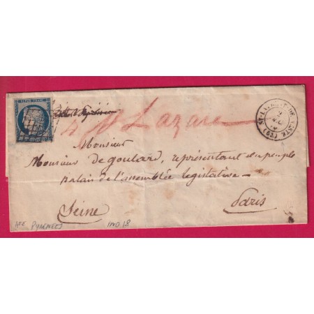 N°4 GRILLE ST LAURENT DE NESTE HAUTES PYRENEES POUR PARIS 1850 INDICE 18 LETTRE
