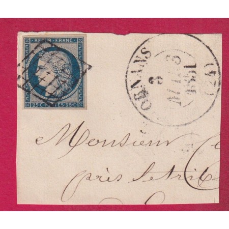 N°4 GRILLE CAD TYPE 13 ORNANS DOUBS 1851 FRAGMENT DE LETTRE