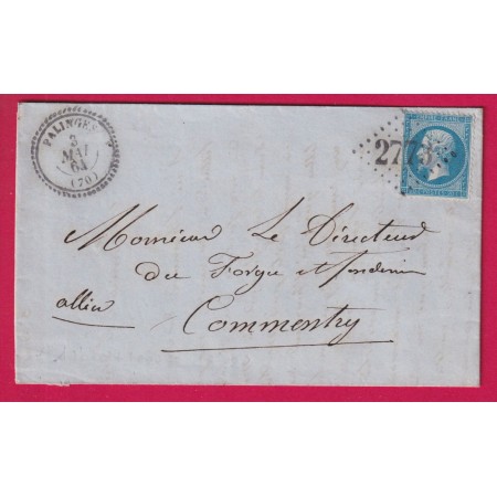 N°22 GC REFAIT 2773 PALINGES SAONE ET LOIRE 1864 CAD TYPE 22 POUR COMMENTRY ALLIER LETTRE