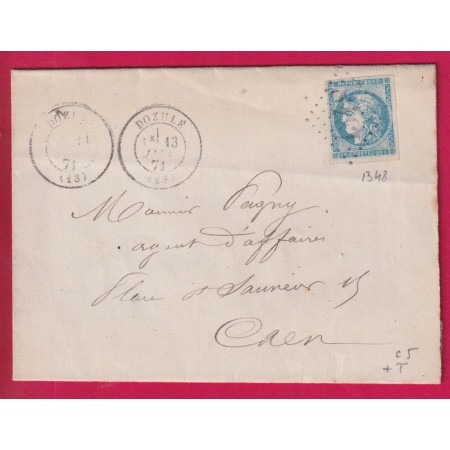 N°45C BLEU CLAIR GC 1348 DOZULE CALVADOS POUR CAEN 1871 LETTRE
