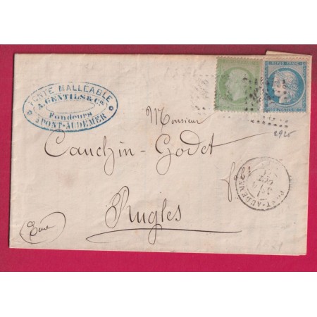 N°20 37 GC 3925 PONT AUDEMER EURE POUR RUGLES EURE 6 OCT 1871 ETIQUETTE PUB LETTRE