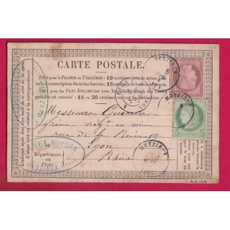 N°53 54 CAD MEYZIEUX ISERE CAD TYPE 16 CARTE PRECURSEUR POUR LYON RHONE LETTRE