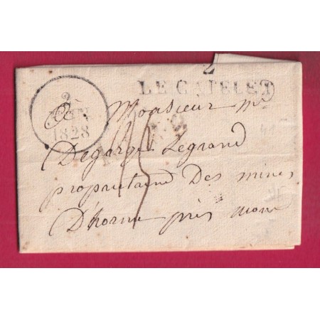 MARQUE 2 LE CATELLET AISNE 1828 POUR HORNU BELGIQUE LETTRE