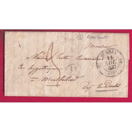 CAD TYPE 12 JUSSEY HAUTE SAONE BOITE RURALE E RICHECOURT DECIME RURAL POUR MONTBELLIARD DOUBS 1837 LETTRE