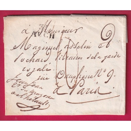 MARQUE 31 AUCH GERS CONTRE SEINGT JEAN JEAN TRESORIER 2EM DRAGON DE L'HERAULT POUR PARIS 1817 LETTRE