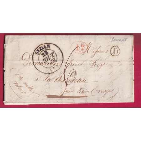 CAD TYPE 13 SEDAN ARDENNES 1839 BOITE RURALE D RAUCOURT DECIME RURAL LA CHAUDEAU LETTRE