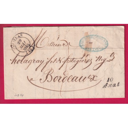 CURSIVE 10 AXAT AUDE CAD TYPE 14 QUILLAN AUDE POUR BORDEAUX 1844 INDICE 14 LETTRE