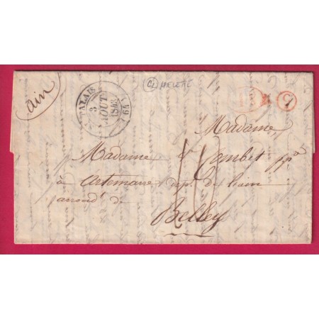 CAD TYPE 14 ST PALAIS BASSES PYRENEES BOITE RURALE SUPPLEMENTAIRE C2 EN ROUGE HELETTE POUR BELLEY AIN LETTRE