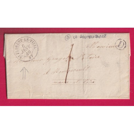 CAD TYPE 15 DU 6 JANVIER 1849 ST FLORENT LE VIEIL  MAINE ET LOIRE BOITE RURALE D LA BOUTOUCHERE POUR MONTREVAULT CURSIVE AU DOS