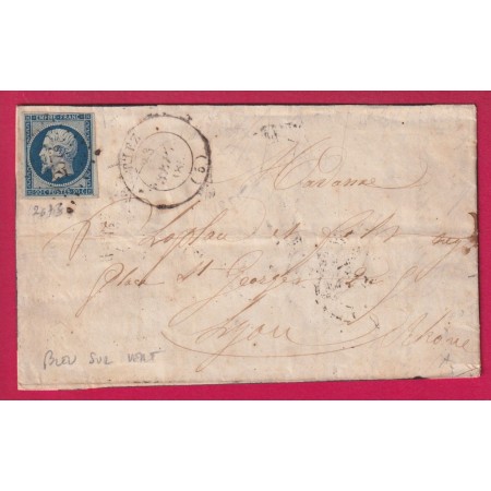N°14 BLEU SUR VERT PC 2673 CAD TYPE 14 RIEZ BASSES ALPES POUR LYON  REEMPLOI CACHET ARRIVE PERIODE REVOLUTION LETTRE