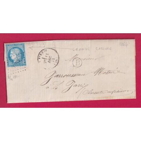 N°60 VARIETE GRANDE CASSURE PC DU GC 1864 LA JARRIE CHARENTE INFERIEURE RARE DOUBLE PORT LOCAL BOITE RURALE B ?? LETTRE