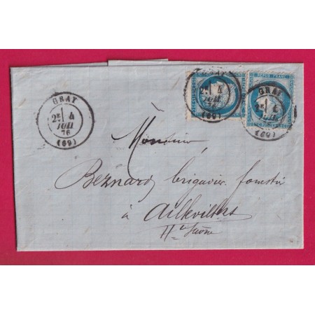 N°60 X2 CAD TYPE 17 GRAY HAUTE SAONE POUR AILLEVILLERS AU DOS CONVOYEUR STATION GRAY LETTRE