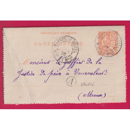 ENTIER 15C MOUCHON ORANGE CAD VANNES LE CHATEL MEURTHE ET MOSELLE BOITE RURALE V URUFFE VAUCOULEUR MEUSE LETTRE