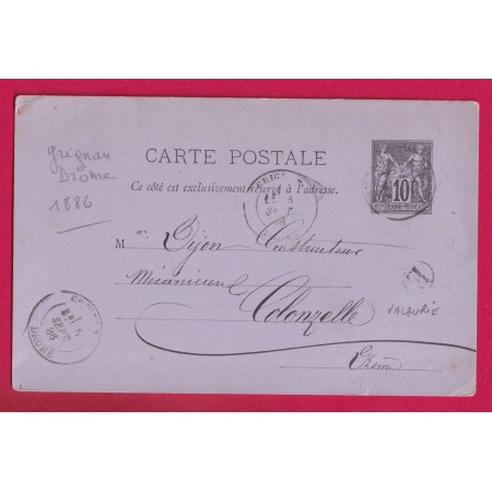 ENTIER SAGE 10C GRIGNAN DROME BOITE RURALE E VALAURIE POUR COLONZELLE LETTRE