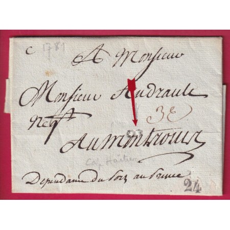 LETTRE DE 1781 POUR MONTROUIS HAITI SAINT DOMINGUE MARQUE 8 ALLONGE ??? DEPART ? LETTRE