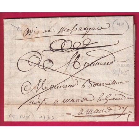 LETTRE EN FRANCHISE MARQUE AVIS DE MESSAGERIE LE PUY EN VELAY POUR MAURS DU CANTAL 1775 LETTRE