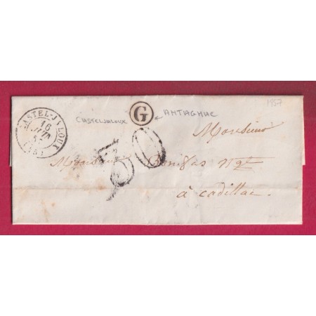 CAD TYPE 15 CASTELJALOUX BOITE RURALE G ANTAGNAC POUR CADILLAC GIRONDE 1857 LETTRE