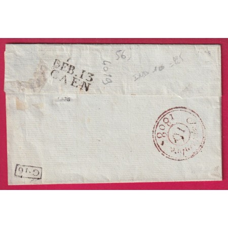 DEBOURSE DEB 13 CAEN CALVADOS 1808 20X9 INDICE 18 REEXPE PARIS CACHET DE FACTEUR DEPART PONT AUDEMER EURE LETTRE