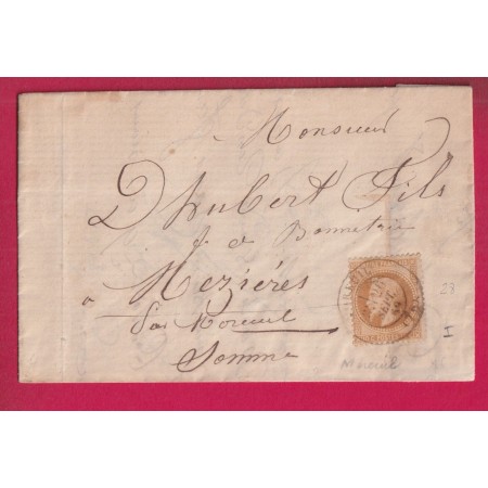N°28 CAD TYPE 17 MOREUIL SOMME POUR MOREUIL 1869 LETTRE LOCALE