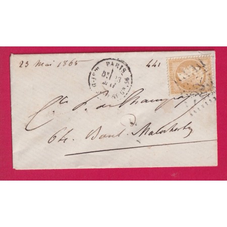 N°21 PARIS LOSANGE -20- R ST DOMque st gn,56 POUR PARIS 1865 LETTRE