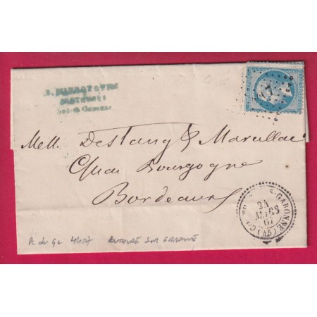 N°22 PC DU GC 4407 COUTHURE SUR GARONNE CAD TYPE 22 LOT ET GARONNE POUR BORDEAUX LETTRE