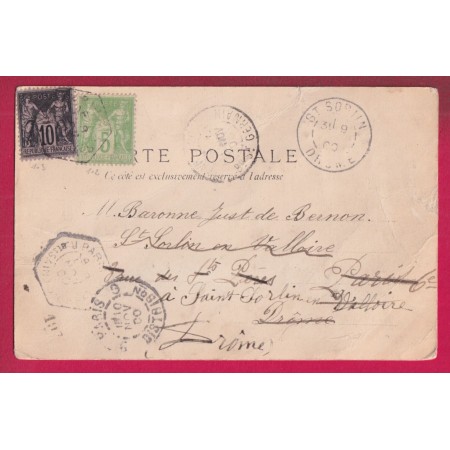 N°102 103 PARIS LEVEE EXCEPTIONELLE RUE DES ST PERES POUR PARIS REEXPEDIEE ST SORLIN DROME LETTRE