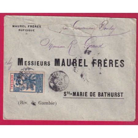 RUFFISQUE SENEGAL 1912 COCOTIER POUR STE MARIE DE BATHURST GAMBIE LETTRE