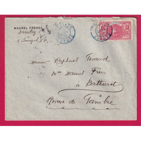 BAMBEY SENEGAL EN BLEU 1912 POUR BATHURST GAMBIE LETTRE