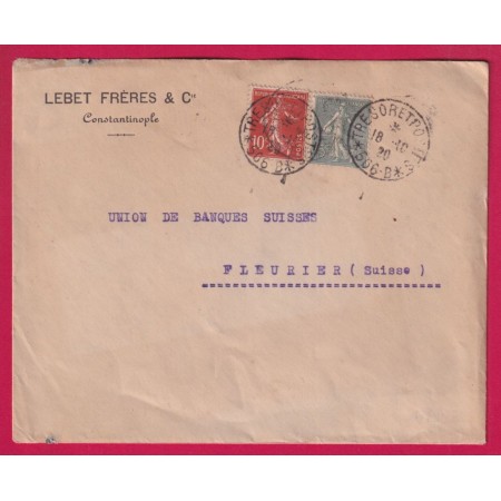 N°130 138 TRESOR ET POSTES 506B CONSTANTINOPLE ARMEE DU LEVANT POUR FLEURIER SUISSE 1920 LETTRE