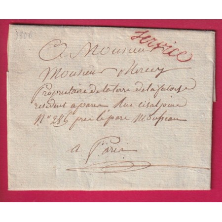 MARQUE DE FRANCHISE SERVICE EN ROUGE 1806 POUR PARIS LETTRE