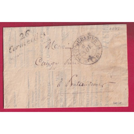 CURSIVE 26 CORMEILLES EURE TAXE LOCALE 1 PONT AUDEMER 1835 LETTRE