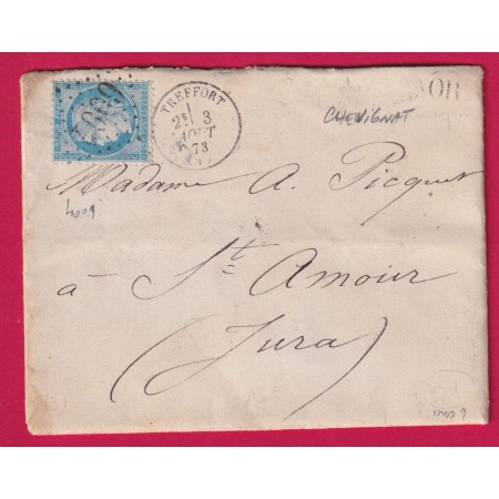 N°60 GC 4009 TREFFORT AIN OR CHEVIGNAT POUR ST AMOUR JURA 1873 LETTRE