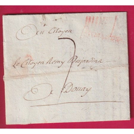 PETITE POSTE DE PARIS ST MANDE EN ROUGE 1793 POUR DOUAY NORD TAXE 7 LETTRE