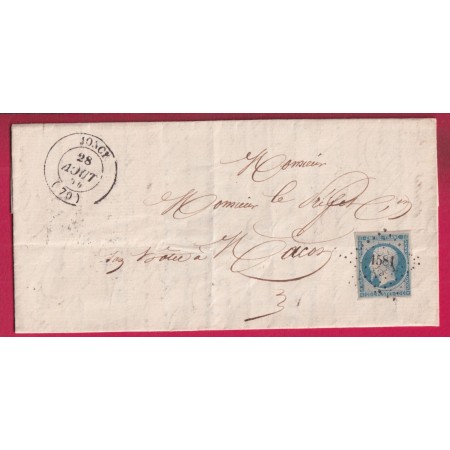N°14 PC 1581 CAD TYPE 14 JONCY SAONE ET LOIRE 1854 POUR MACON MELLESIME TYPE 14 INDICE 18 LETTRE